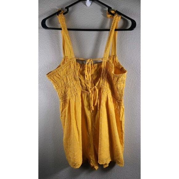Urban Outfitters Romper Womens Medium Yellow Cleo Embroidered‎ Tie-Back Smocked - Picture 2 of 8